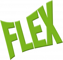 Schriftzug „FLEX“ in grünen Buchstaben
